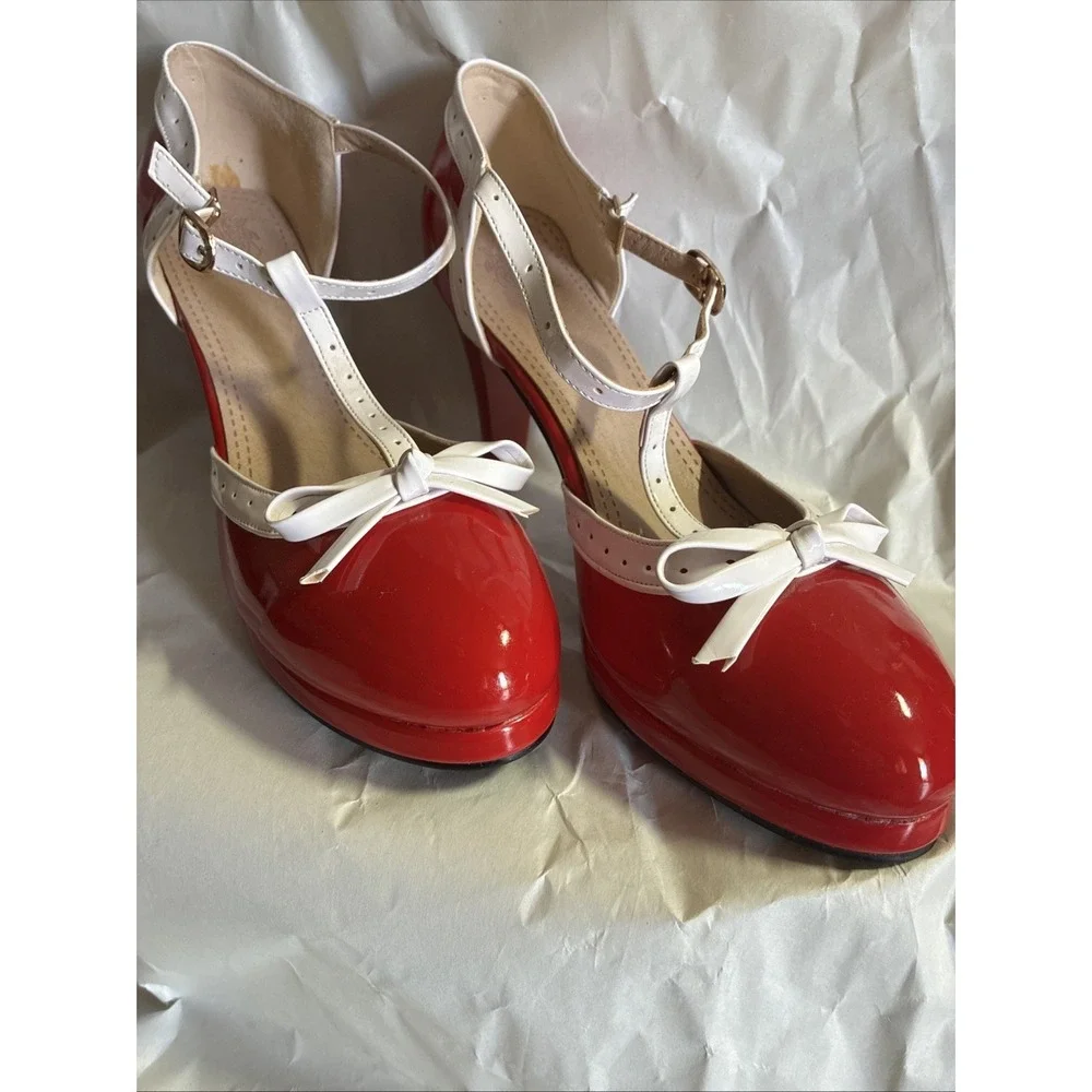 Hot Red & White Retro Ballroom / Swing Dance Shoes – Sz EU 45 (US Women's 14)